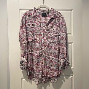 Anthropologie Maeve L White/Pink Button Down Shirt